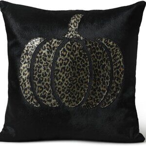 MousM Metallic Pillow Cover Leopard Pumpkin 18" Square Real Hair Genuine Leather